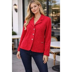 Vintage Geiger Red Knit Jacket  | Virgin Wool Cotton Blend |Made in Australia 38